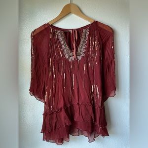 Anthropologie floreart sequin blouse size S UC